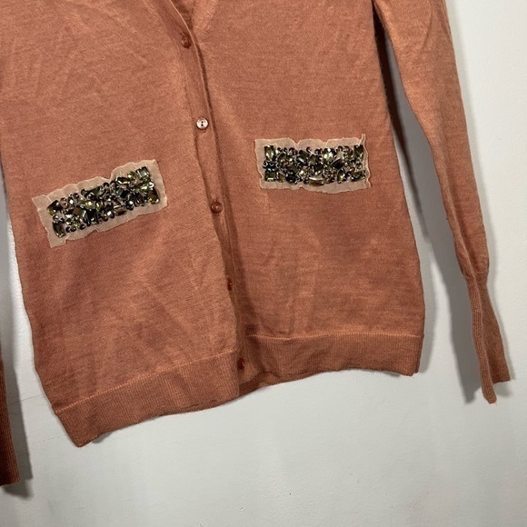 Ann Taylor LOFT Women’s Peach Pink Wool Blend Sequin Button Front Cardigan - Picture 5 of 14